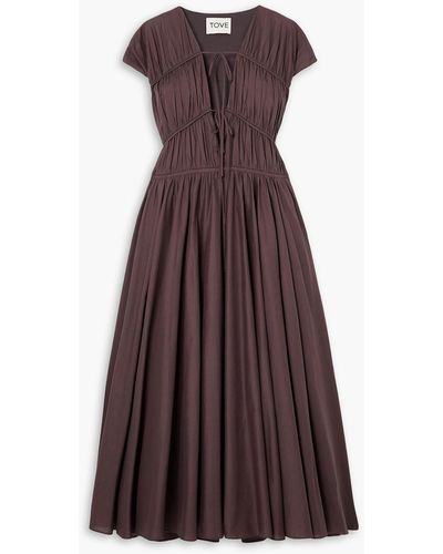 TOVE Ceres Gathered Organic Cotton-broadcloth Midi Dress - Purple
