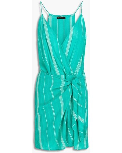 ViX Gisa Wrap-effect Striped Cotton-blend Mini Dress - Green