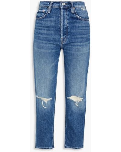 Mother The Tomcat Distressed High-rise Slim-leg Jeans - Blue