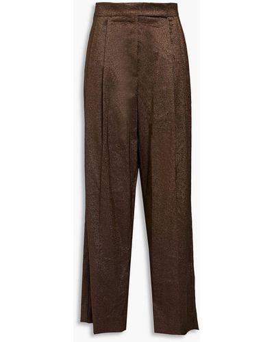 Brunello Cucinelli Pleated Wool-blend Wide-leg Pants - Brown