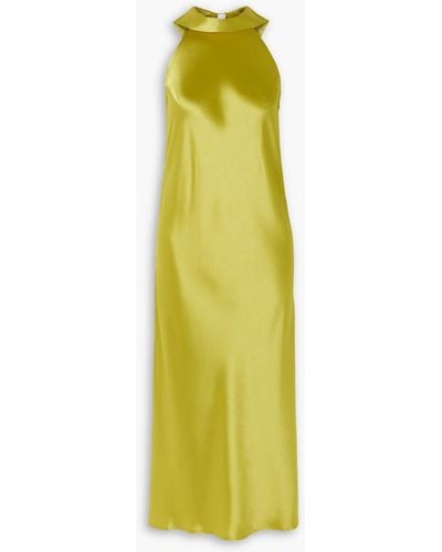 Galvan London Sienna Satin Halterneck Midi Dress - Yellow