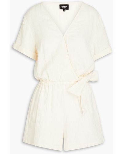 Monrow Wrap-effect Knotted Organic Cotton-gauze Playsuit - White