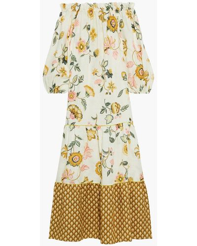Anjuna Loretta Bow-detailed Ruffle-trimmed Floral-print Flax Maxi Dress - Multicolour