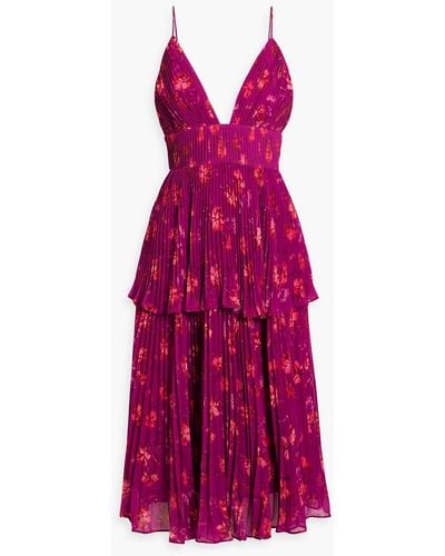 AMUR Pleated Tiered Crepe De Chine Midi Dress - Purple