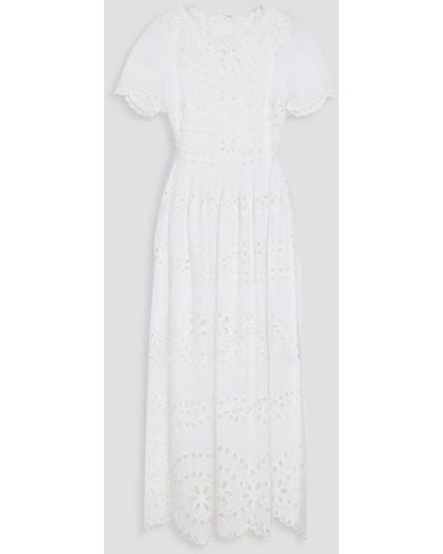 RED Valentino Scalloped Broderie Anglaise Cotton Midi Dress - White