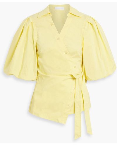 Jonathan Simkhai Aletta Cotton-blend Poplin Wrap Top - Yellow