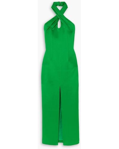Rasario Satin Halterneck Midi Dress - Green