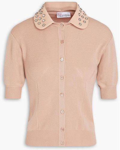 RED Valentino Crystal-embellished Ribbed Wool Cardigan - Pink