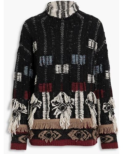 Altuzarra Fringed Jacquard-knit Merino Wool-blend Turtleneck Sweater - Black