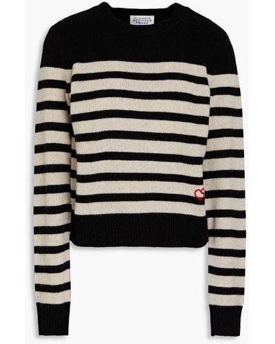 FRAME Claudia Schiffer Striped Cashmere Sweater - Black