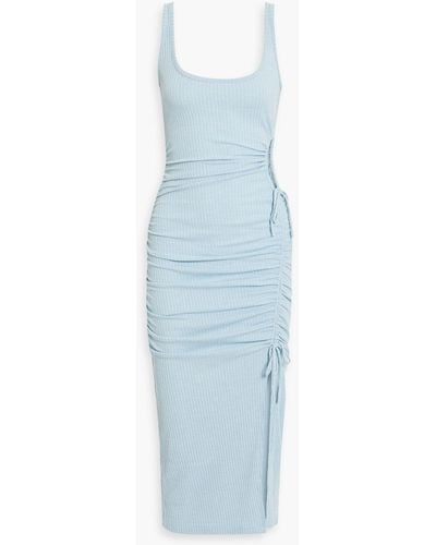 Jonathan Simkhai Rumer Cutout Ruched Ribbed-knit Midi Dress - Blue