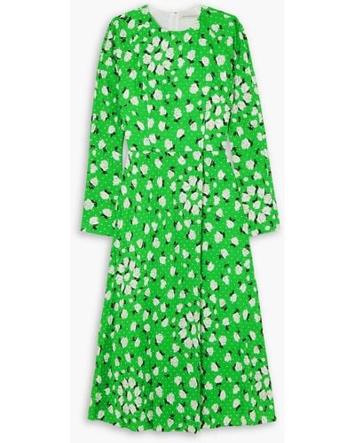Emilia Wickstead Tazmin Floral-print Textured Stretch-cotton Midi Dress - Green