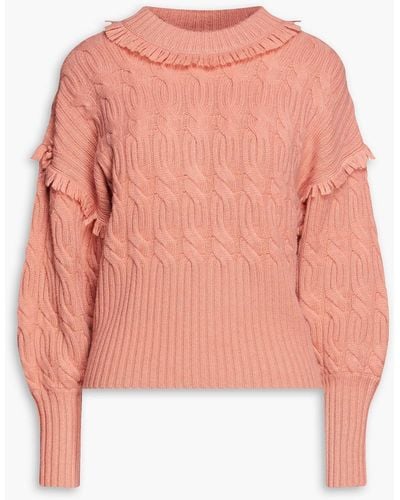 Zimmermann Fringed Cable-knit Wool And Cashmere-blend Jumper - Pink