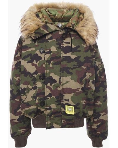 R13 Faux Fur-trimmed Canvas Hooded Down Jacket - Green
