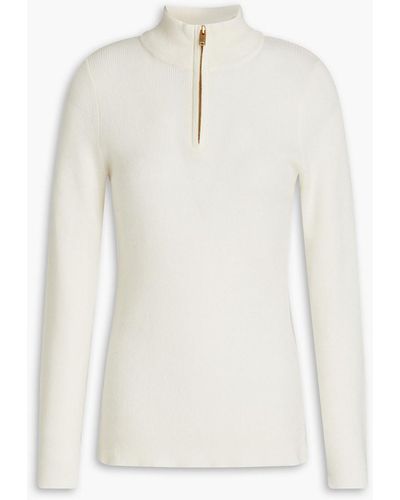 N.Peal Cashmere Ribbed Cashmere Half-zip Sweater - White