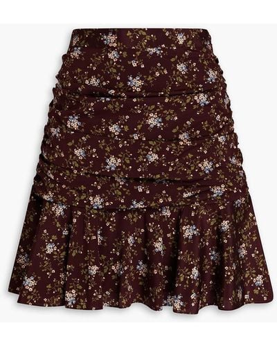 Veronica Beard Taras Ruched Floral-print Mini Skirt - Brown