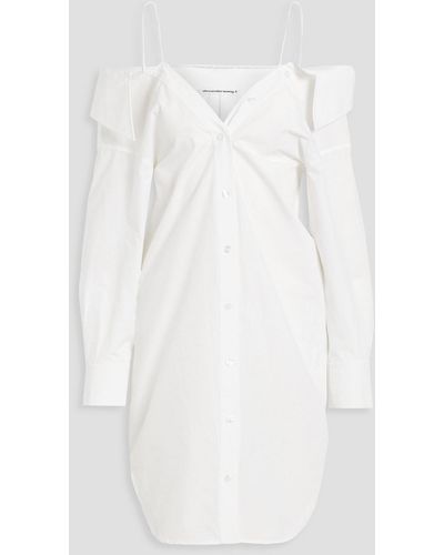 T By Alexander Wang Cold-shoulder Cotton-poplin Mini Shirt Dress - White