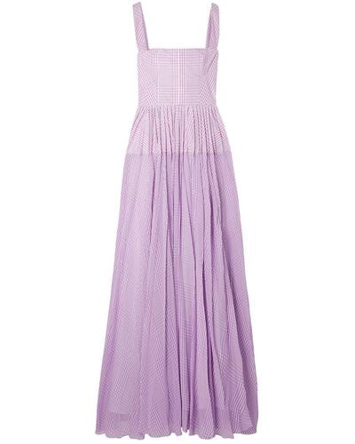 Lela Rose Pleated Gingham Poplin And Silk-chiffon Gown - Purple