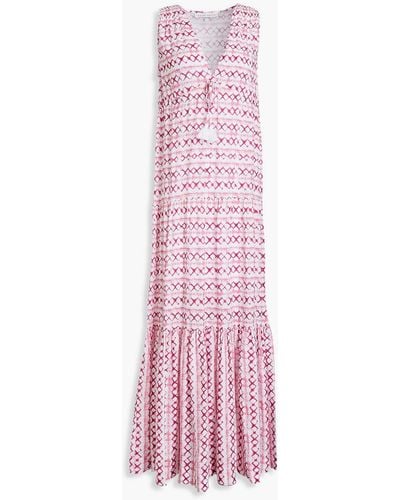 Heidi Klein Shirred Printed Woven Maxi Dress - Pink