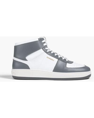 Sandro Perforated Two-tone Leather High-top Trainers - White