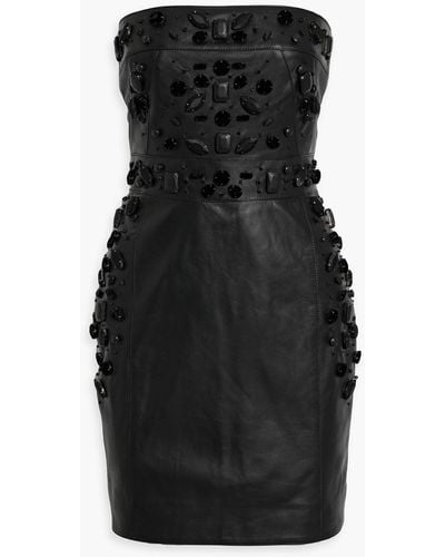 Zuhair Murad Strapless Embellished Leather Mini Dress - Black