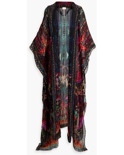 Camilla Embellished Printed Silk-chiffon Hooded Kimono - Black