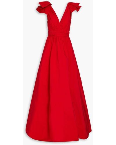 Marchesa Pleated Taffeta Gown - Red