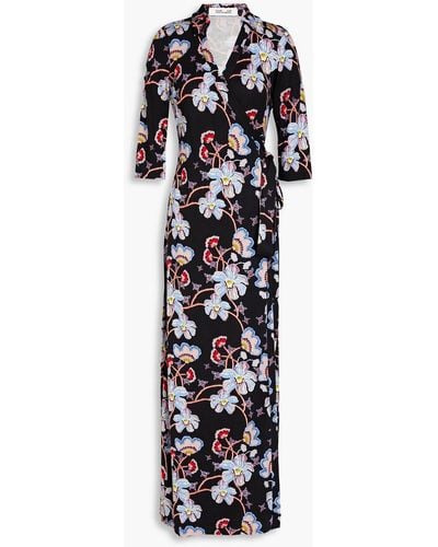 Diane von Furstenberg Maxi-wickelkleid aus seiden-jersey mit floralem print - Weiß