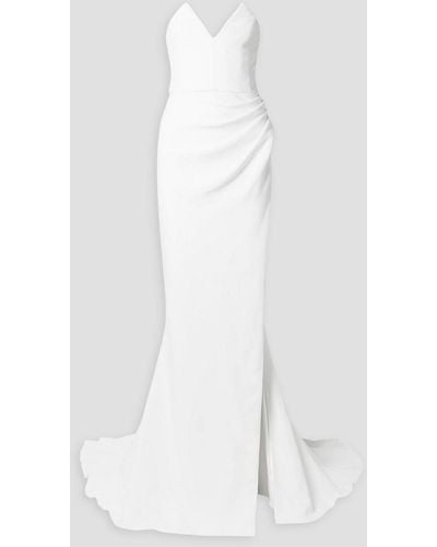 Cushnie Strapless Ruched Crepe Gown - White