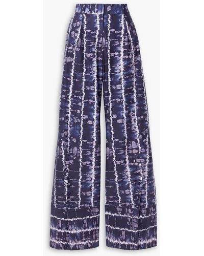 Altuzarra Hency Tie-dyed Cotton-blend Poplin Wide-leg Trousers - Blue