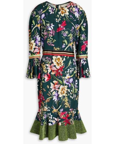 Sachin & Babi Geena Fluted Floral-print Stretch-crepe Midi Dress - Green