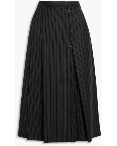 Ferragamo Pleated Striped Wool-twill Midi Skirt - Black
