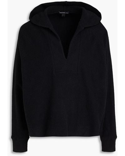 James Perse Waffle-knit Cotton And Cashmere-blend Hoodie - Black