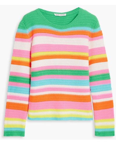 Autumn Cashmere Striped Pointelle-knit Cashmere Sweater - Green