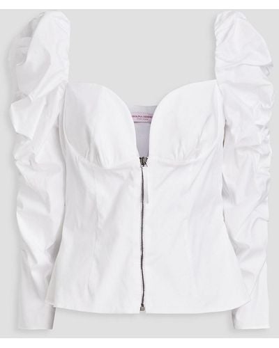 Carolina Herrera Ruched Cotton-blend Poplin Top - White