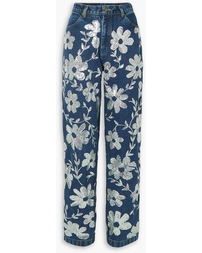 Ashish Sequin-embellished High-rise Straight-leg Jeans - Blue