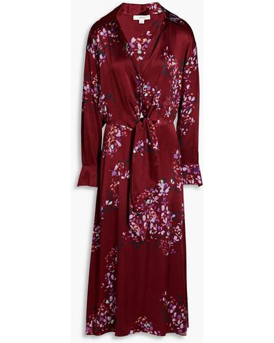 Vince Wrap-effect Floral-print Satin Midi Dress - Red