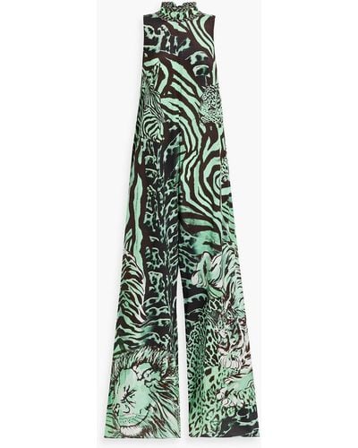 Camilla Embellished Printed Silk Crepe De Chine Wide-leg Jumpsuit - Green