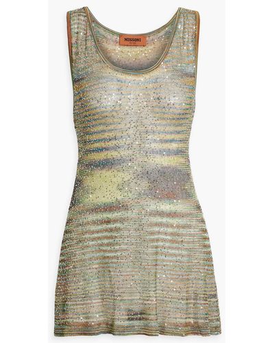 Missoni Sequined Space-dyed Crochet-knit Tank - Gray