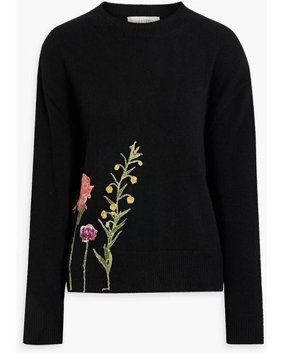 Valentino Garavani Embellished Wool And Cashmere-blend Sweater - Black
