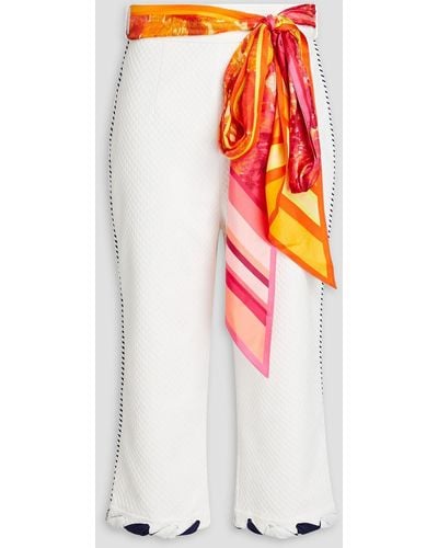 Zimmermann Belted Cropped Cotton-blend Straight-leg Trousers - White