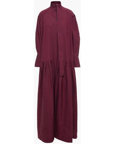 Palmer//Harding Tie-neck Pleated Stretch-cotton Jacquard Maxi Dress - Purple