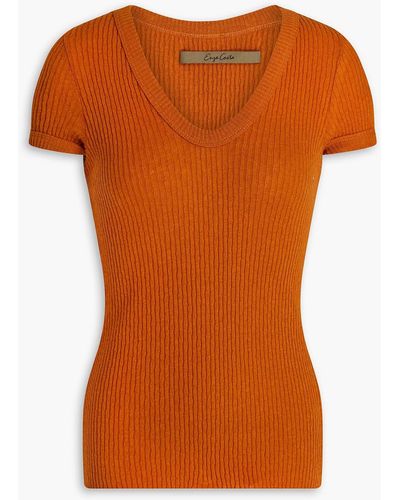 Enza Costa Ribbed Cotton T-shirt - Orange