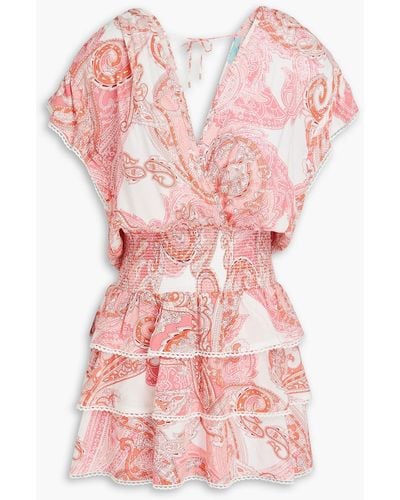 Melissa Odabash Jess Ruffled Paisley-print Voile Mini Dress - Pink