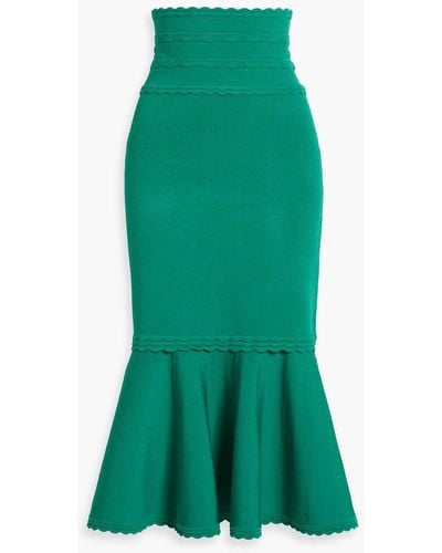 Victoria Beckham Fluted Pointelle-knit Midi Skirt - Green