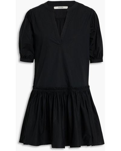 Joie Courtrine Gathered Cotton-poplin Mini Dress - Black