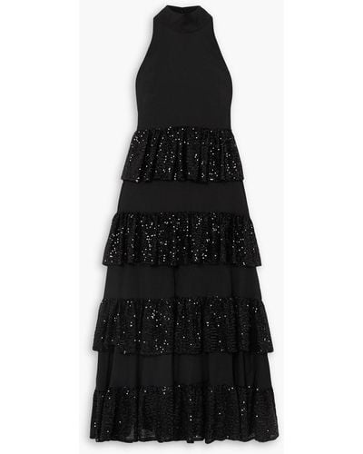 Caroline Constas Iris Sequin-embellished Ruffled Crepe Midi Dress - Black