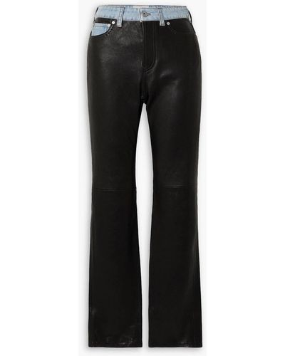 Halfboy Denim-trimmed Leather Straight-leg Trousers - Black