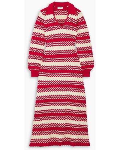RIXO London Piper Scalloped Pointelle-knit Midi Dress - Red