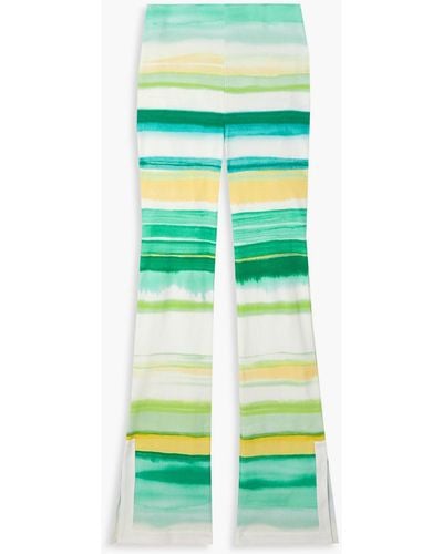 ROWEN ROSE Striped Ribbed Cotton Flared Pants - Green